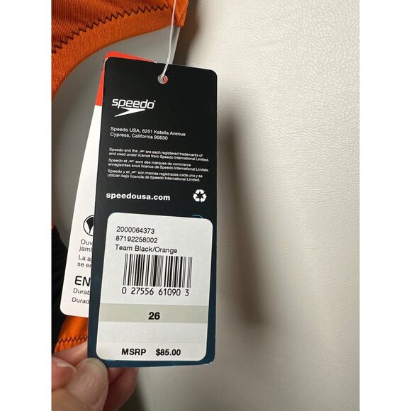 Speedo Women S Edge Splice One-Piece Swimsuit, Black/Orange, 26 NWT - Picture 6 of 7